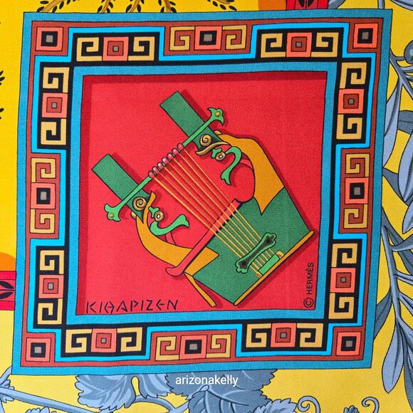 Hermès Silk Scarf Musique des Dieux Ancient Greece Greek Music Dance Hand-rolled - Picture 9 of 16